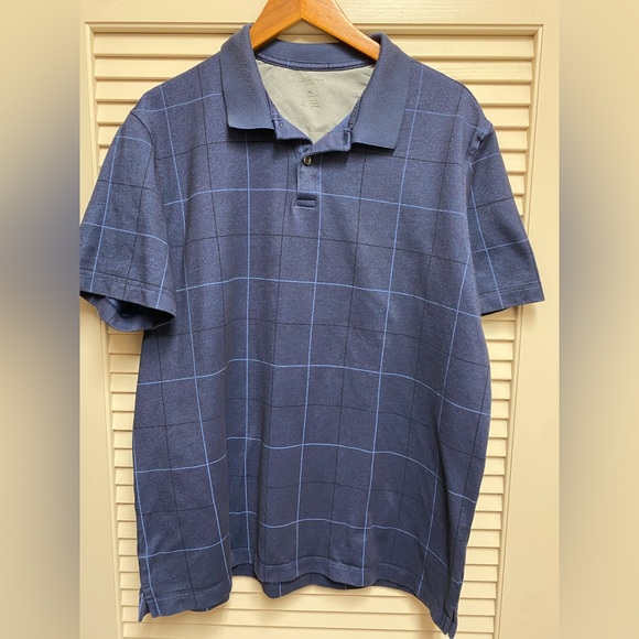 Van Heusen Flex XL Polo Shirt Blue Plaid Windowpane Classic Fit Short Sleeve - Picture 1 of 10